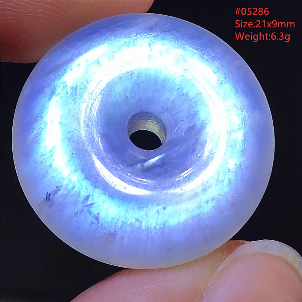 

Natural Moonstone Blue Light Donut Pendant Necklace Clear Round For Women Men Colorful Moonstone Jewelry AAAAAA