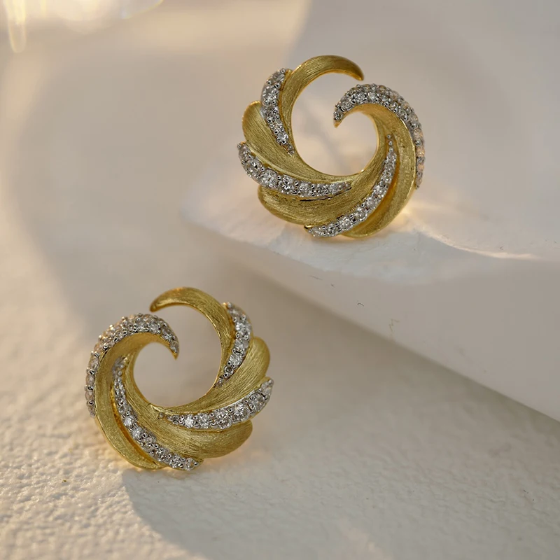 Aazuo Vintage Jewelry High Quality 18K Yellow Gold Real Diamonds Fairy Stud Earrings For Women's Engagement Party Jewelry Gift