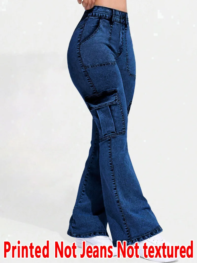 8175 [Printed Pants - Not Faux Denim Fabric][Imitation Faux Denim Flare Pants] Printed Flare Trousers Without Texture view 3