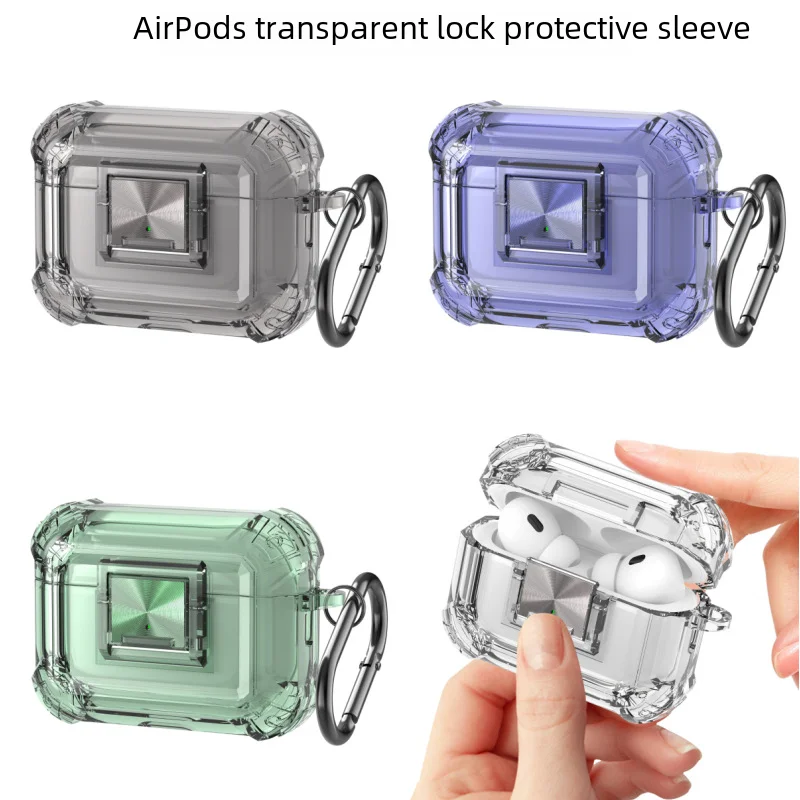 for Airpods Pro 2 Case With lock buckle Protective Cover Shockproof Rugged Air pod 1 3 4 2nd Generation Max With Carabiner Case