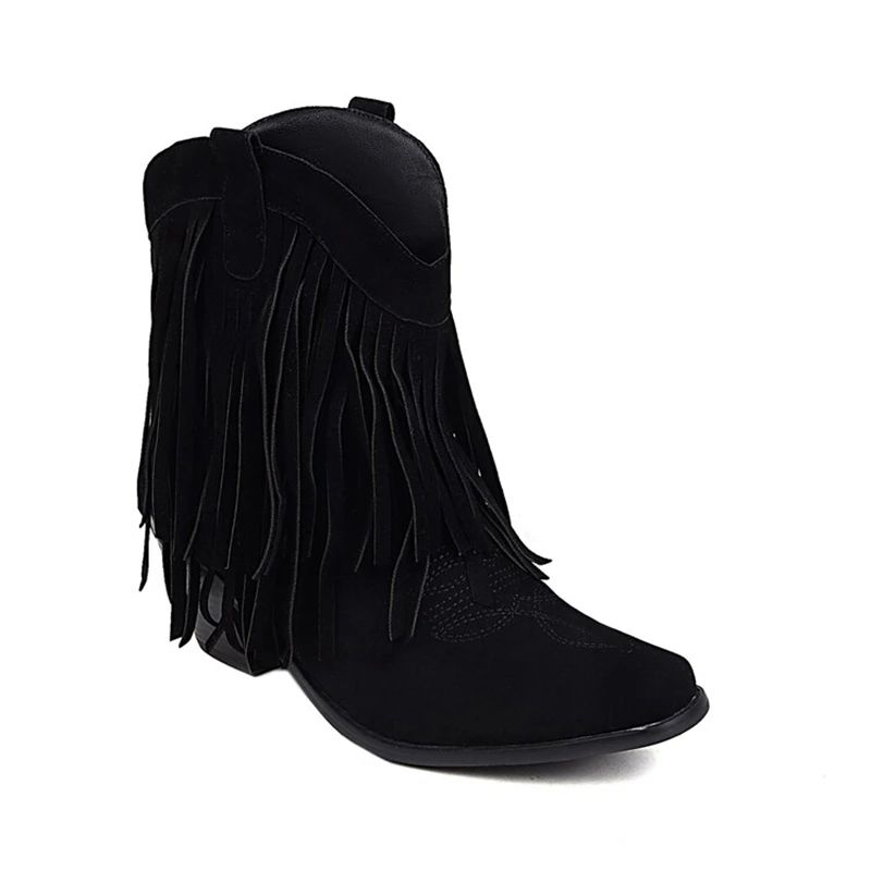 BLXQPYT Botas De Mujer buty wojskowe dla kobiet masywne szpilki na wysokim obcasie kowbojki Fringe Retro Goth damskie buty Plus rozmiar 46 1018