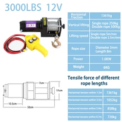 2000lbs/3000lbs Fast Electric Winch 12v Car Off-road Self-rescue 24v Truck Traction Electric Hoist Hoist Vehicle Hoist