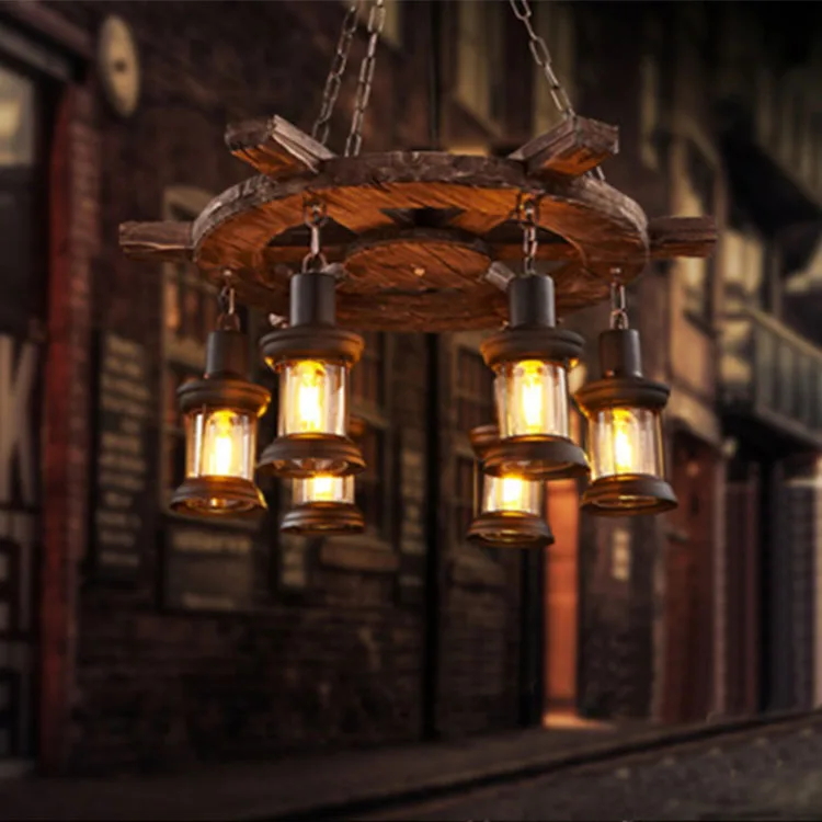 Antique Style Interior Decoration Hanging Light Living Room Dining Room Wood Pendant Lamp