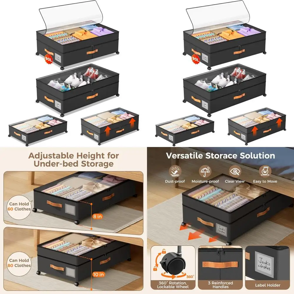 

Большие выдвижные контейнеры для хранения под кроватью с прозрачными крышками для одежды, обуви и одеял