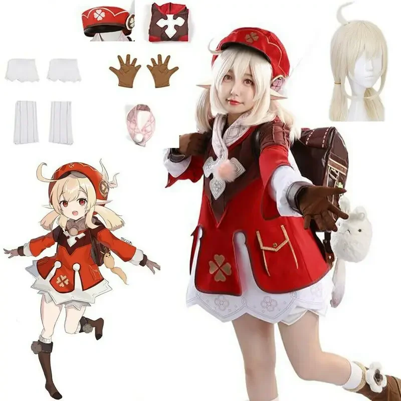 Game Genshin Impact Klee Cosplay Costume Anime Wigs Uniform Cute Loli Party Outfit Suit Women Halloween Carnival Costumes