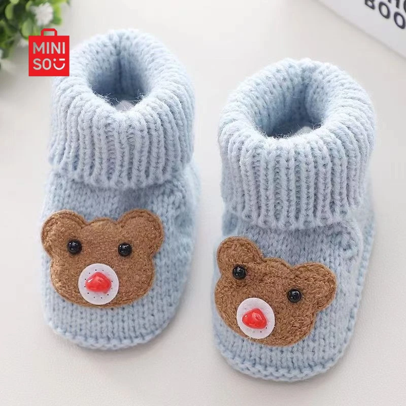 

Miniso 2025 Baby Knitted Booties 0-9 Months, Unisex Newborn Sock Shoes for Boys & Girls First Steps