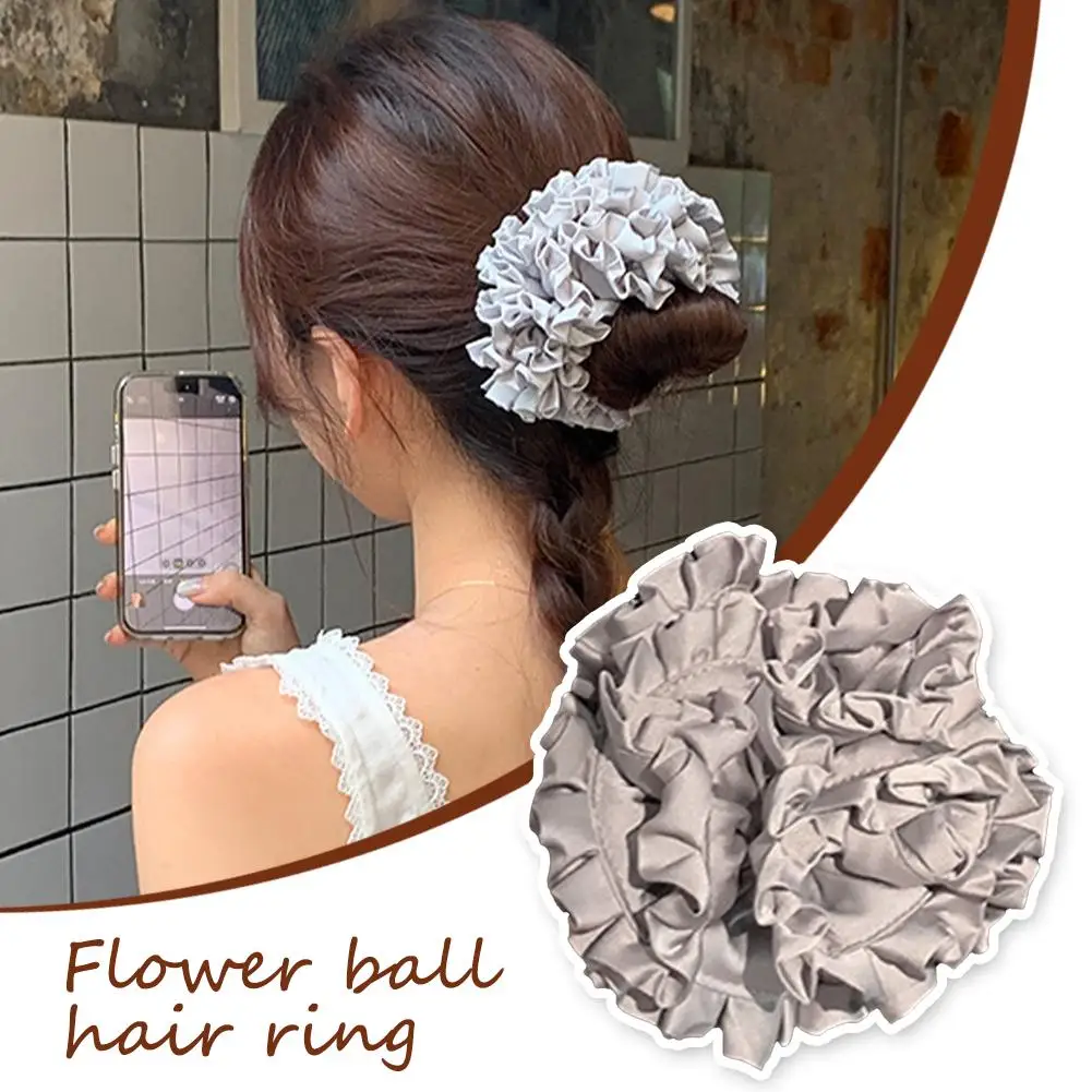 Big Flower Lolita Lace Scrunchies INS Fashion Large Ties Satin Hair Accessories Elastic Ties Folds Hair Rope Solid Hair Col C7L3