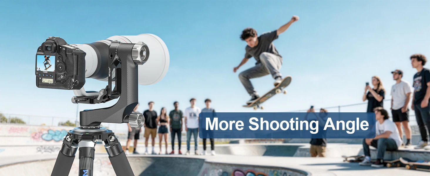 WEYLLAN Professioneller Gimbal-Stativkopf PH9 aus Kohlefaser, Hochbelastbar mit Arca Swiss Schnellwechselplatte, Maximale Belastung 20kg für Kamera und Teleskop, Neu – Detail 6
