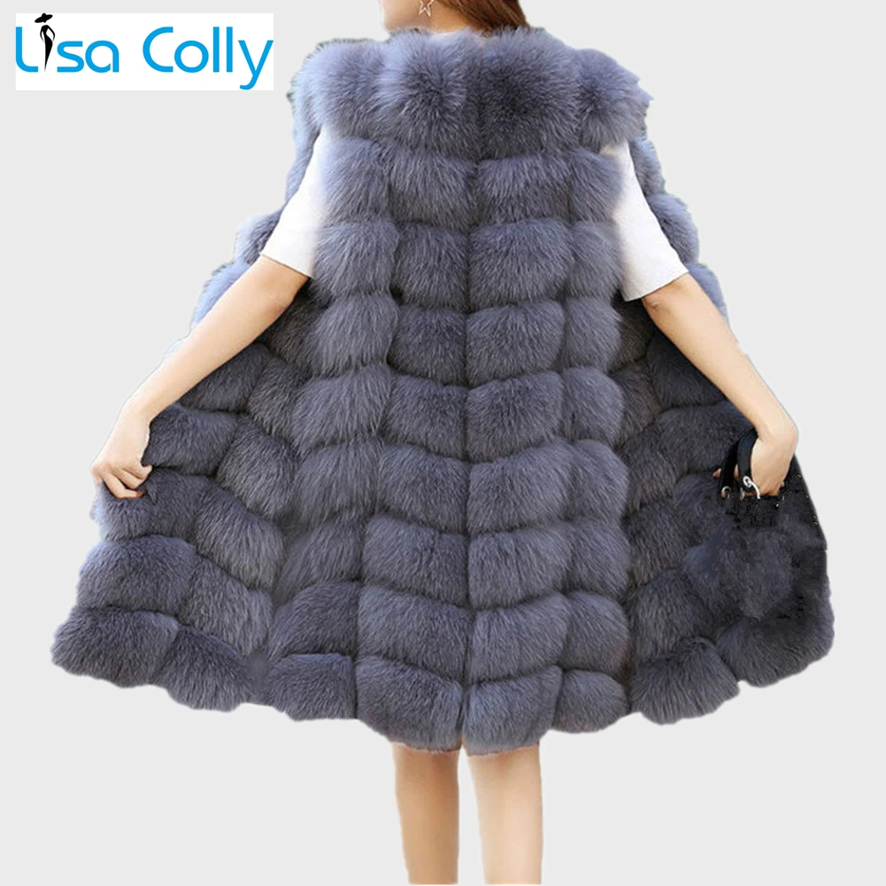 Lisa Colly Lông Thú Giả Vest Áo Khoác Nữ Thời Trang Mùa Đông Nghệ Lông Áo Vest Áo Khoác Lông Dài Áo Vest Áo Nữ Giả Fox bộ Lông Áo Vest