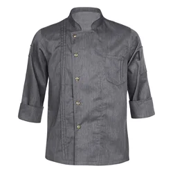 Chaqueta de Chef con cuello levantado para hombre y mujer, uniforme de cocinero de manga larga con bolsillos para Cocina, Restaurante, Hotel, panadería, cantina