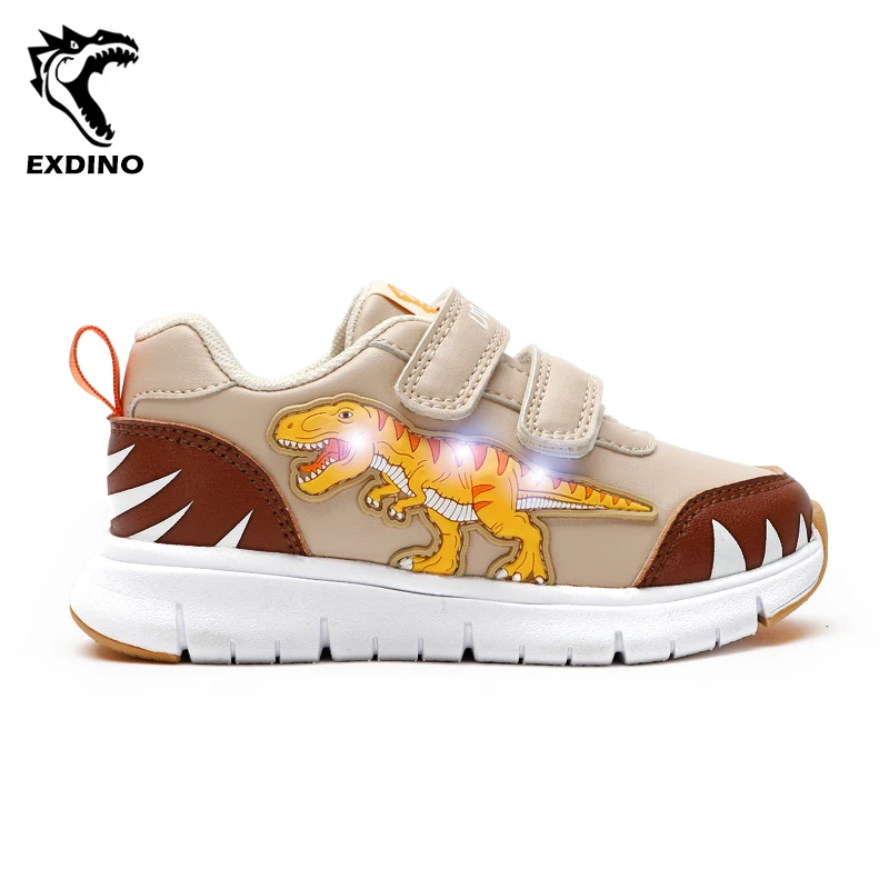 EXDINO bambini T-REX pelle lampeggiante autunno nuove scarpe per ragazzi ragazze bambino bambini dinosauro LED illuminano scarpe da ginnastica