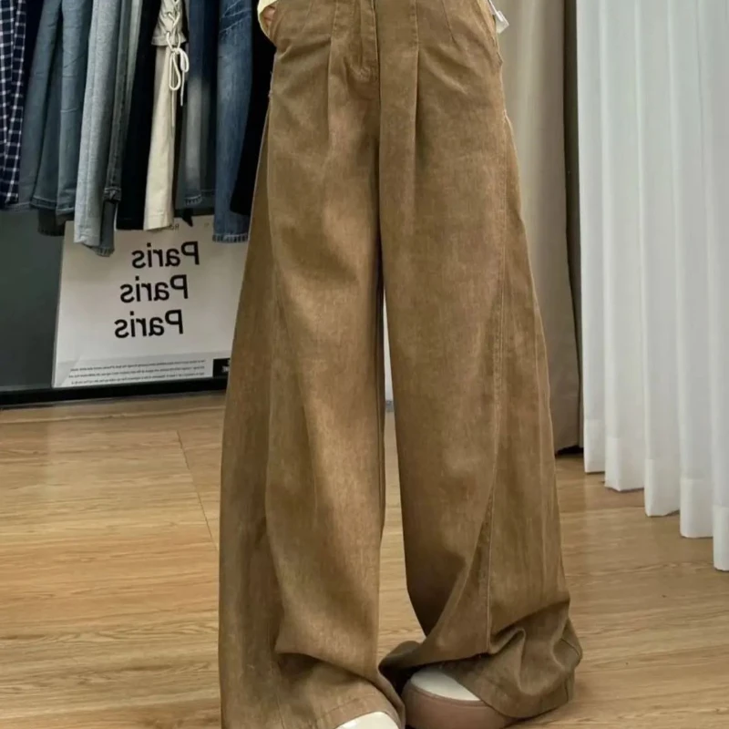 

Khaki Casual Wide Leg Jeans for Women 2025 New High Waisted Design with Loose Straight Leg