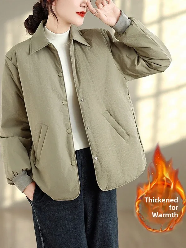 

Легкая хлопковая куртка женская повседневная свободного кроя с воротником, на одной пуговице, с длинными рукавами, осень-зима