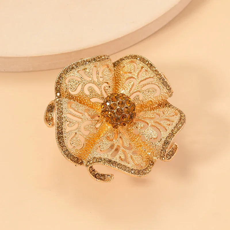 Luxury Big Flower Zircon Rings Women Indian Jewelry Classic Hollow Gold Color Adjustable Ring Female Gifts Dropshipping