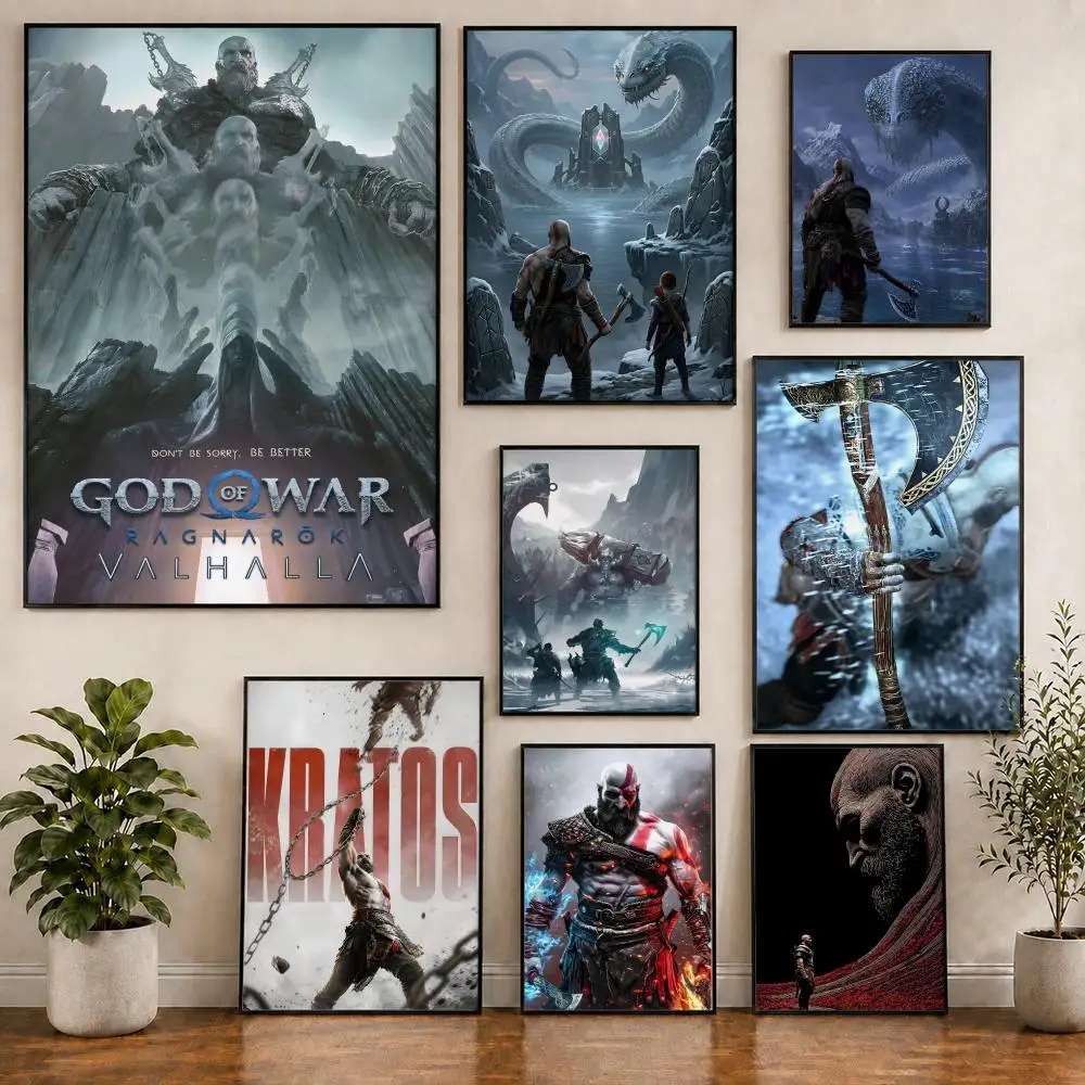 Game God of War Warrior Viking Fantasy Poster Pvc HD Peel and Stick Modern Poster Home Office Living Room Dining Room Wall Decor