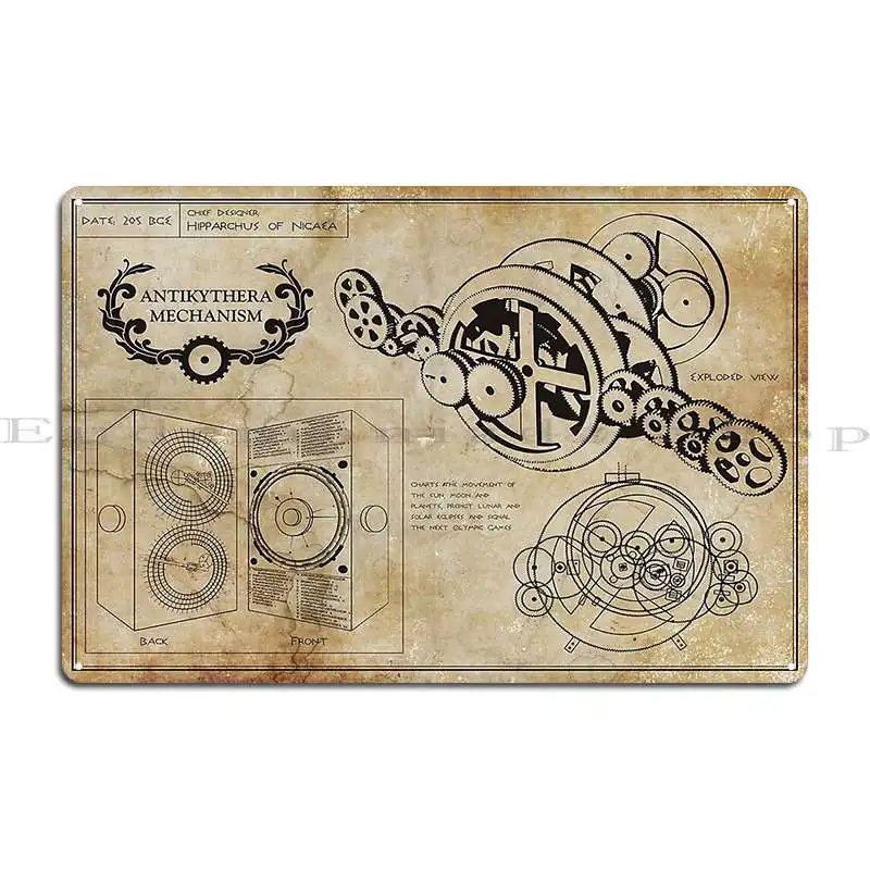 Antikythera Mechanism Plans Metal Signs Classic Vintage Custom Retro Wall Mural Tin Sign Poster