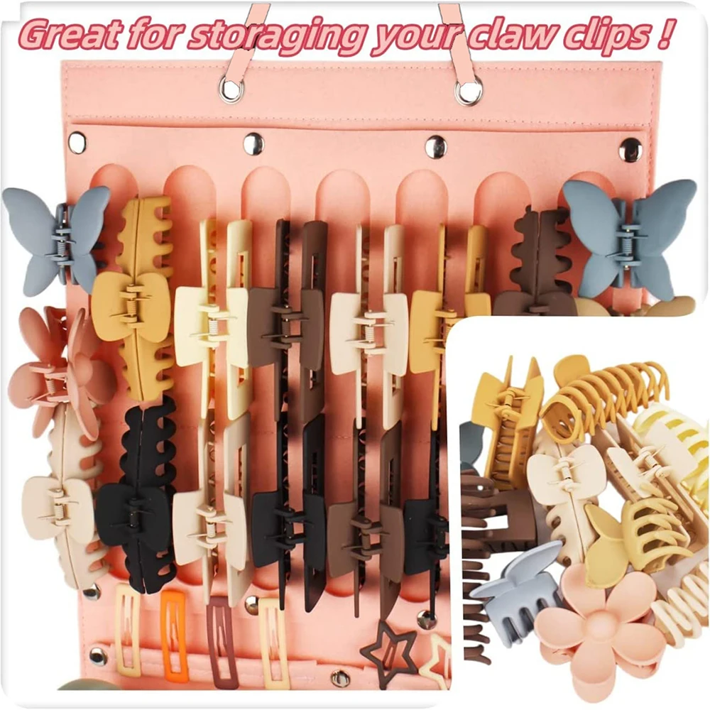 Hanging Hair Claws Clip Storage Pink Organizer for Women Girls Felt  Headbands Display Hairpin Sunglasses Accessories Holder Bag