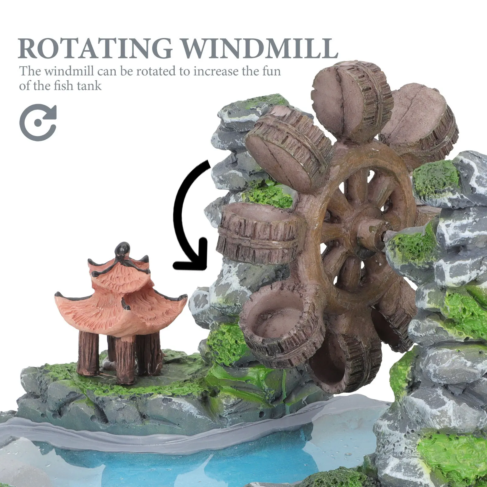 

Resin Waterwheel Aquarium Craft Fish Tank Mountain Decor for Vivid Natural Lively Atmosphere Lightweight Compact Realistic Fine