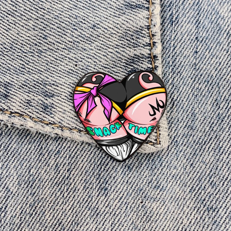 New Fashion Heart-shaped funny Sexy snack time Majin Buuty heart metal pin vintage Shirt Lapel Badge pins for Lover Girl