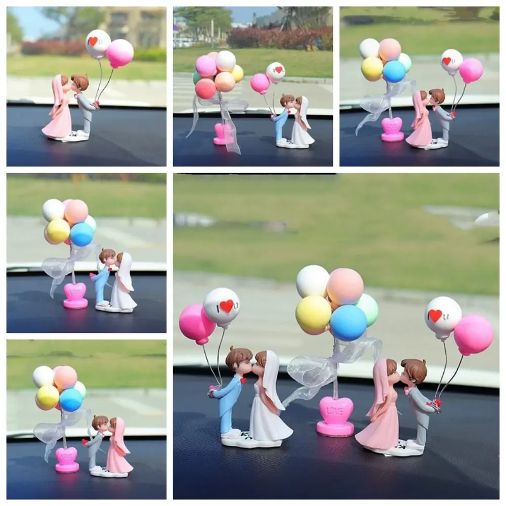 Get Married Car Ornaments Wedding Dress Resin Cartoon Couples Model Toys Cartoon Cute Kiss Balloon Action Figure Men and Women