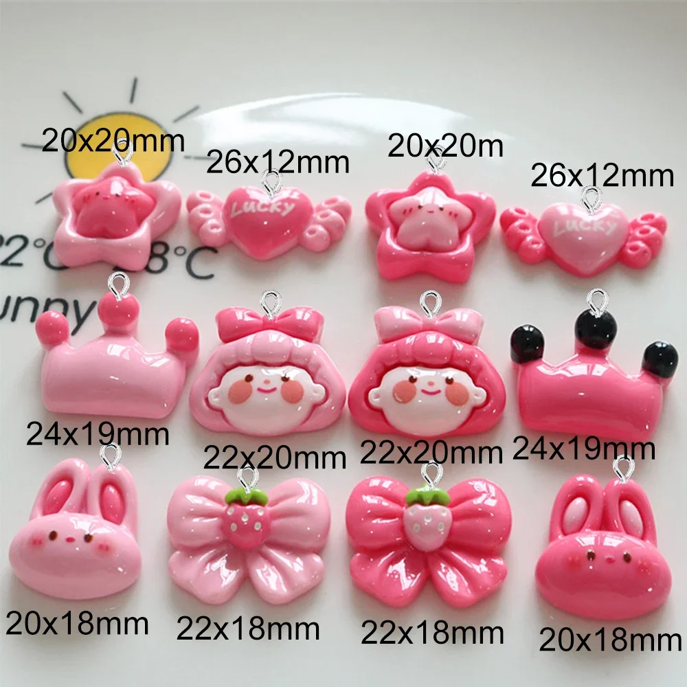 10PCS Shiny Pink Girl Crown Series Flat Back Charms For Earrings Bracelet Hairpin DIY Jewelry Pendants Decoration Accessories
