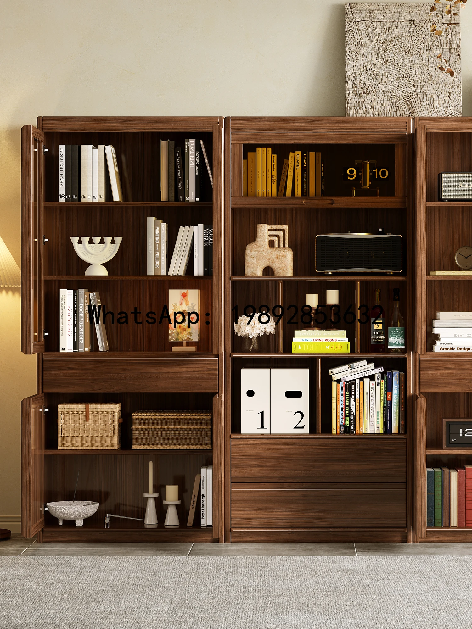 ZZ Bookcase New Chinese Style Bookshelf with Glass Door Display Cabinet Office Storage