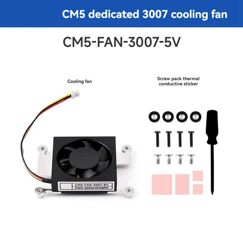 Ventilador de refrigeración CM5 para módulo de cómputo Raspberry Pi 5 de poco ruido con cinta conductora de calor CM5-FAN-3007-5V