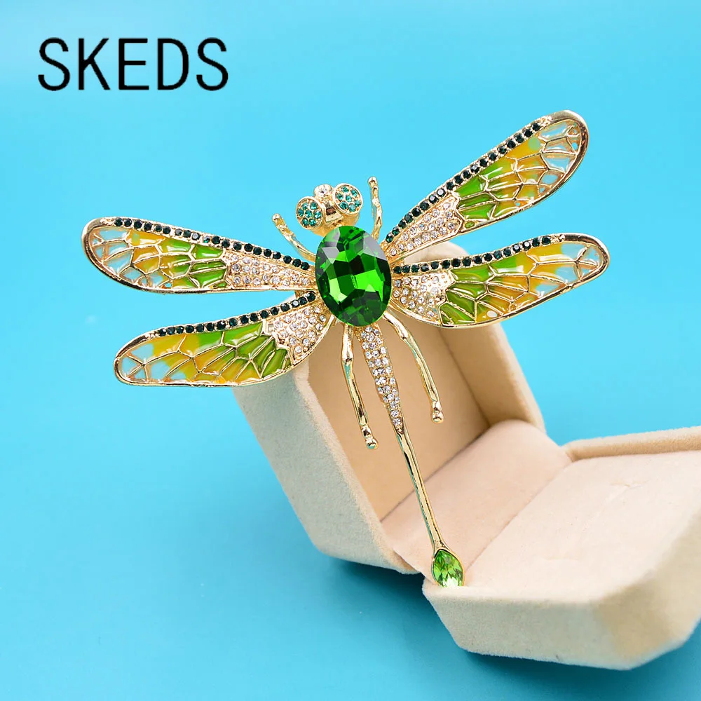 SKEDS High-end-Frauen Männer Mode Kristall Libelle Boutique Abzeichen Brosche Luxus Schwere Industrie Strass Pin Schnallen Für Dame