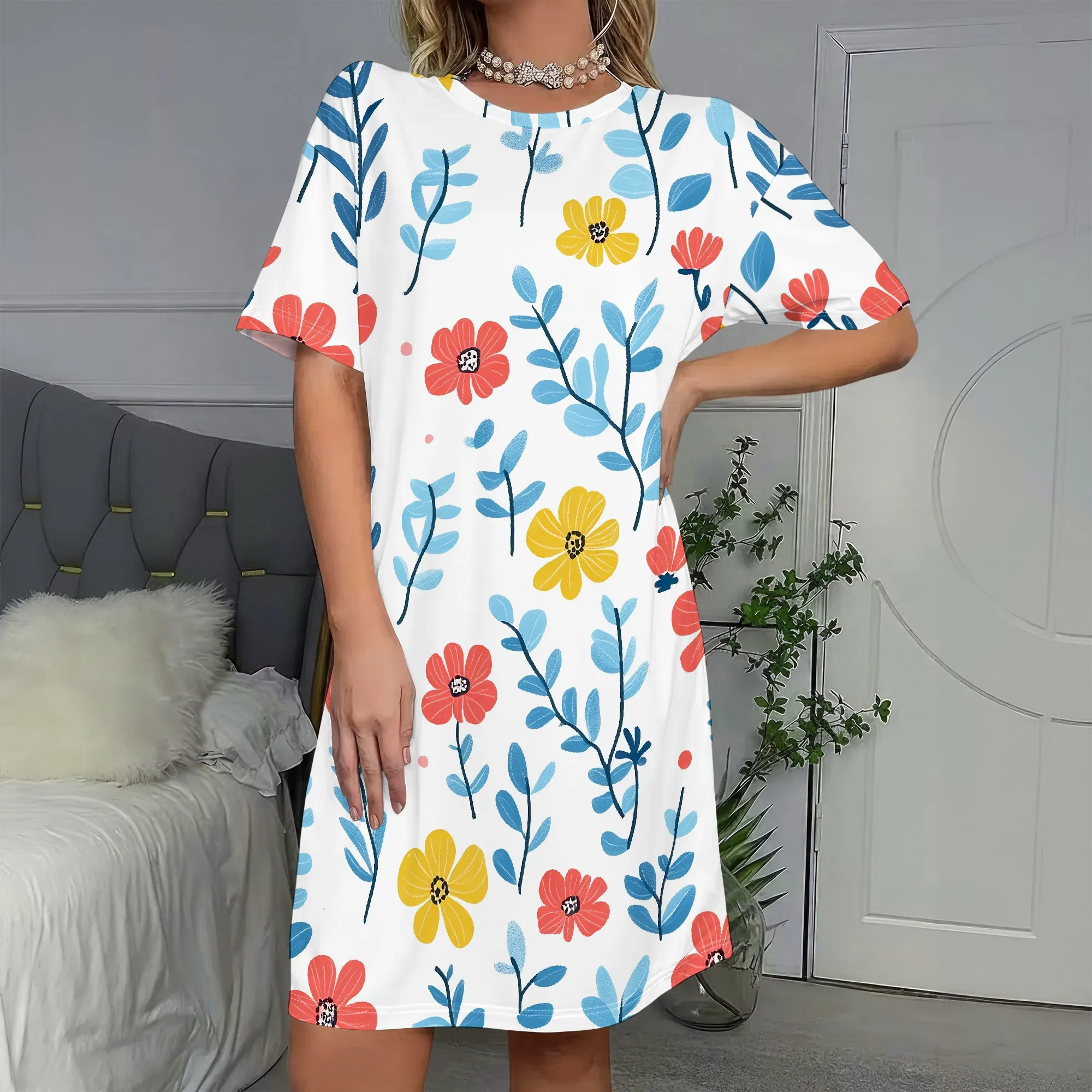 

Floral Print, Short Sleeve Dress, Boho Style, Summer Wear, Casual Outfit, Beach Vacation, S-2XL