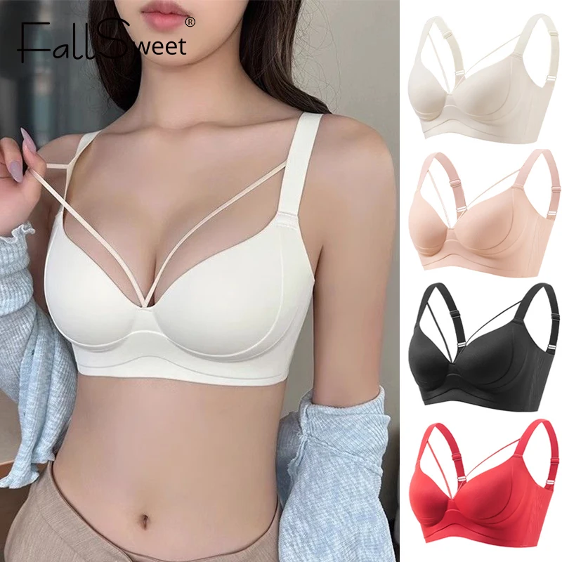 FallSweet Large Size Wireless Push Up Bras for Women Seamless Lingerie Sexy Invisible Comfortable Thin Cup Bralette 34-44BCD