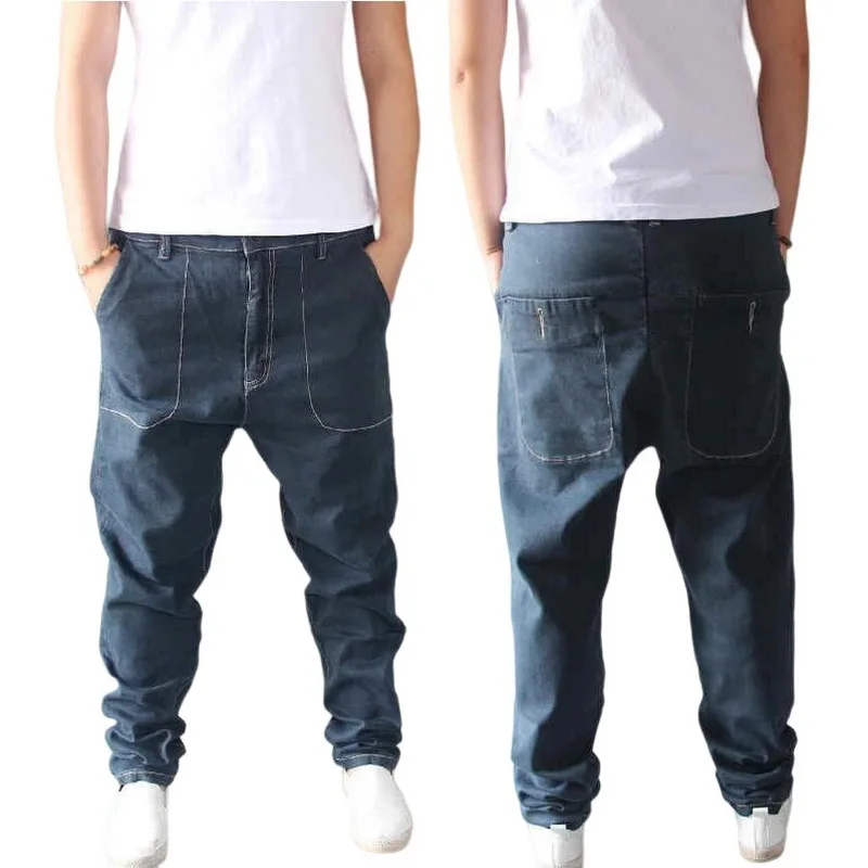 

Men Jeans Street Dance Denim Cross-Pants Low Crotch Pant Fat Baggy Jeans Feet Harlan Pants Skateboard Jeans