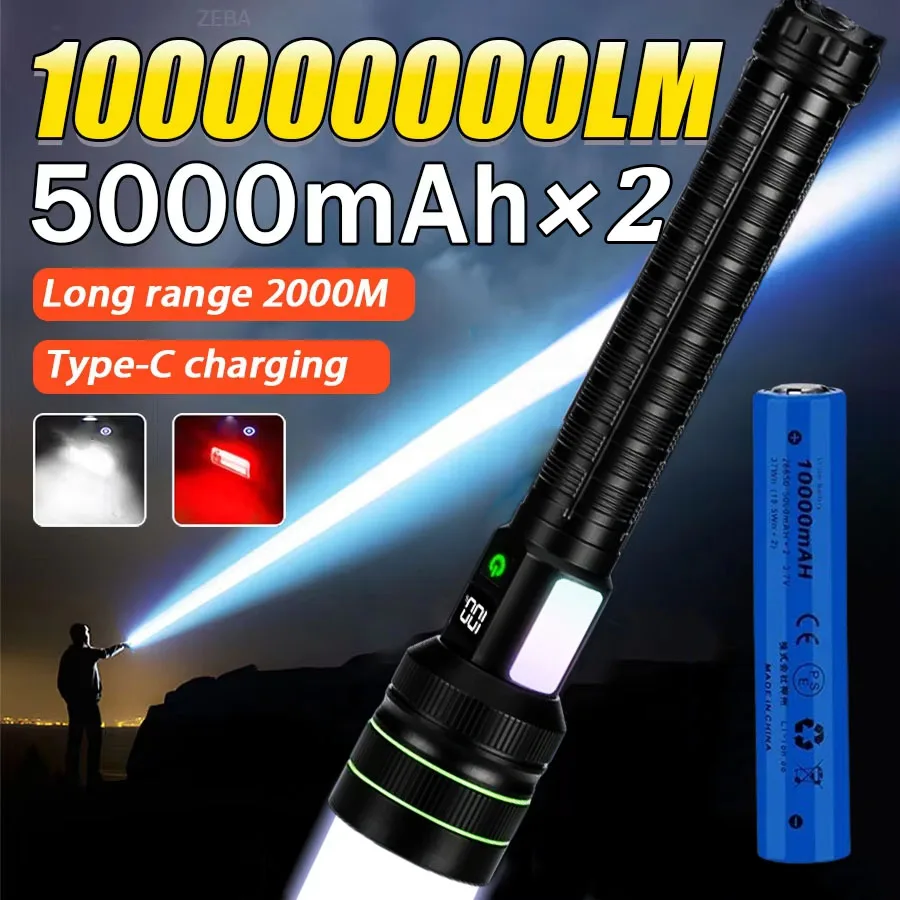 KENSUN Most Powerful Rechargeable LED Flashlight Tactical Torch Light For Fishing Hunting Type-c Flashlight Long Range 6000M