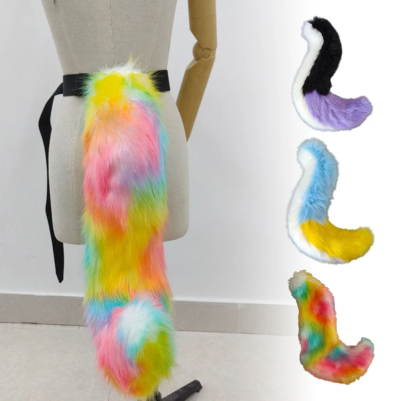 手作りの毛皮のオオカミの尻尾、女の子用ぬいぐるみコスプレアクセサリー、フェイクファーのオオカミの尻尾、ロリータコスプレ、動物の尻尾、ハロウィンパーティー、子供へのギフト