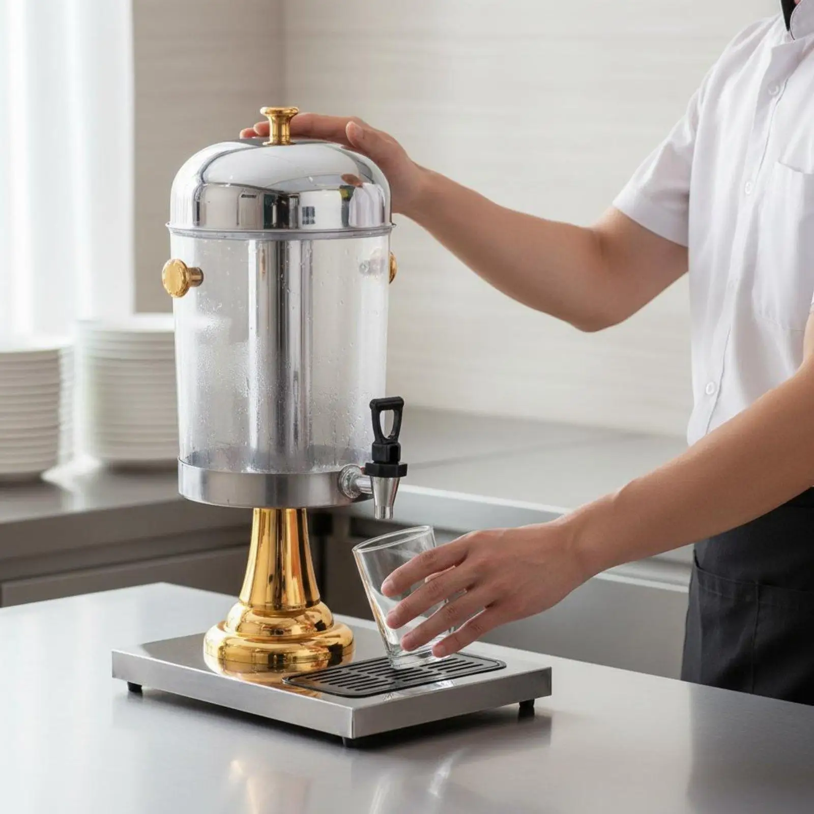 Double Head Beverage Dispenser Thickened PC Container Stainless Steel Juice Urn Long Insulation Buffet Drink Dispenser with