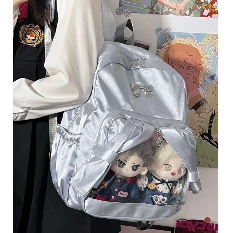 Bow Pleated Y2k Curtain Itabag Japan Cute Baby Bag Zipper Student Backpack Anime Waterproof Large Capacity Single Messenger Bag