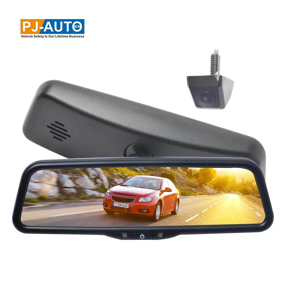 PJAUTO 9.7 inch touch button  Backup Car Camera Rear View Mirror Monitor System Full Screen Mirror Car Monitor with 2 input