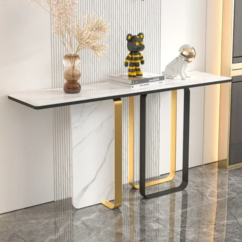 Mild Luxury Marble Stone Plate Console Tables Living Room Entrance Storage Cabinet Corridor Aisle Wall Narrow Table Side View