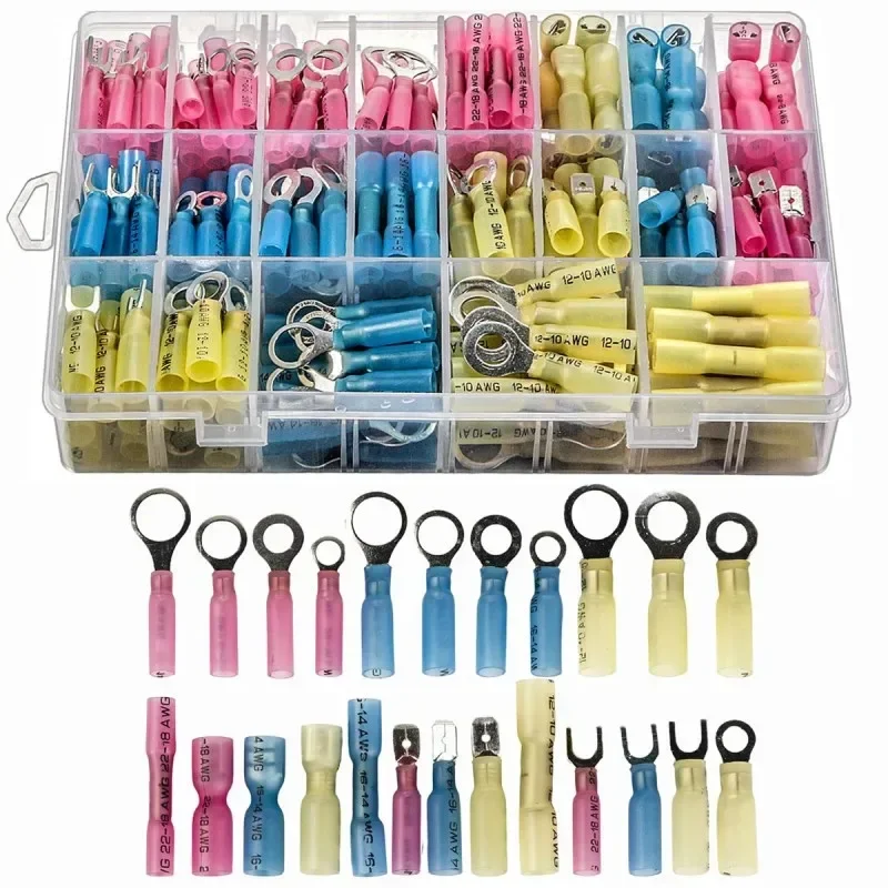 

Insulated Butt Wire Connector Heat Shrink Crimp Terminals Kit Male Female Electrical Cable Spade Ring Fork Terminal 240PCS