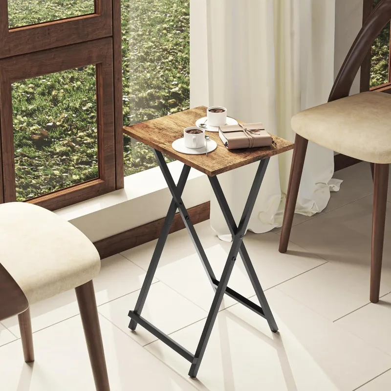 

Brown TV Tray Foldable - Portable Snack Stand with Cup Holder, Bedside Organizer for Small Spaces, Dorm Room & Living Room