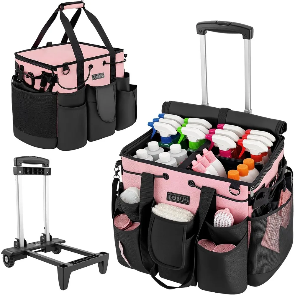 

Rolling Cleaning Caddy with Wheels for Supplies Organizer, Portable Cart for Home Office Car Use