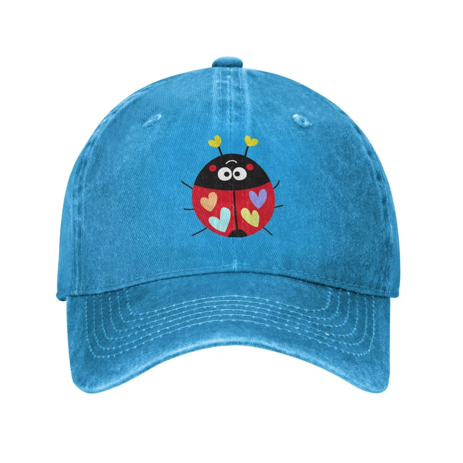 Ladybug Cute Gold Vintage Distressed Adjustable Washed Denim Cotton Low Profile Mens Trucker Hat Baseball Cap Unisex Headwear