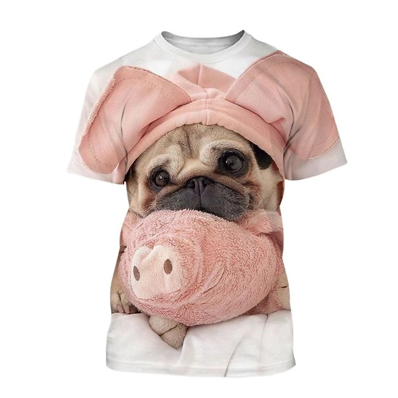 Funny Pug Dog Pattern T-shirt Fashion Summer Short Sleeve Men Women Kid 3D Animals Printed T Shirts Loose Harajuku Tees Clothes