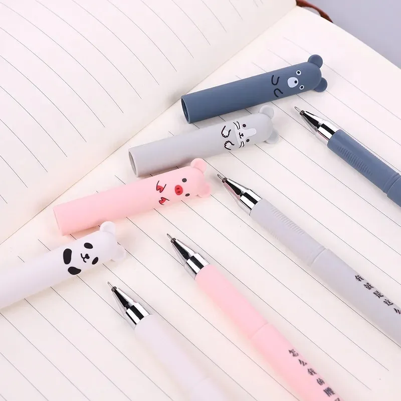 4pcs Animals Panda Erasable Gel Pen 0.5mm Blue Black Erasable Pen Refills Rods Washable Handle School Supplies Stationery