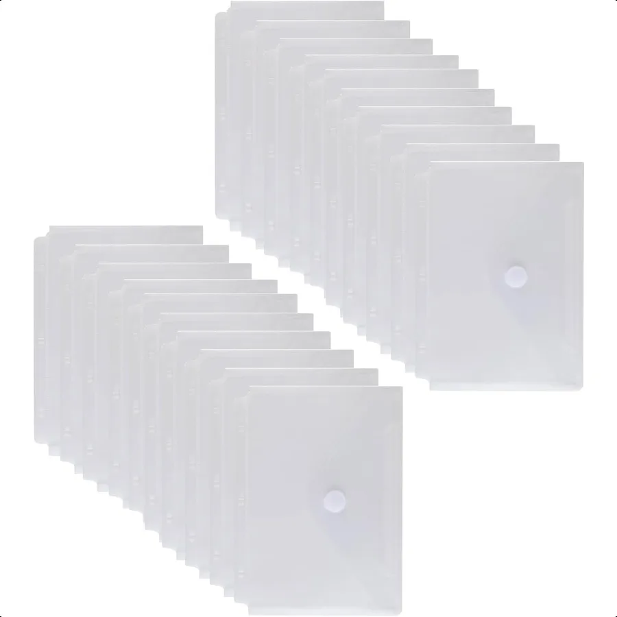 

Plastic 3 Ring Binder Pockets Clear Pouches for 5.5 x 8.5 Paper Folder Organizer Hook Loop Closure 20 Pack