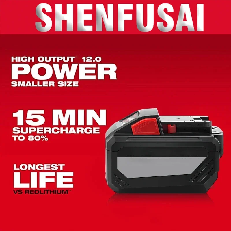 Pro baterii Milwaukee M18 18V 8Ah/12Ah 21700, pro elektrický rázový utahovák M18, náhradní baterie pro elektrické nářadí Milwaukee 18V - náhled 6