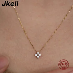 Jkeli 925 sterling silver plated 14K gold four-leaf clover small necklace female clavicle chain birthday gift