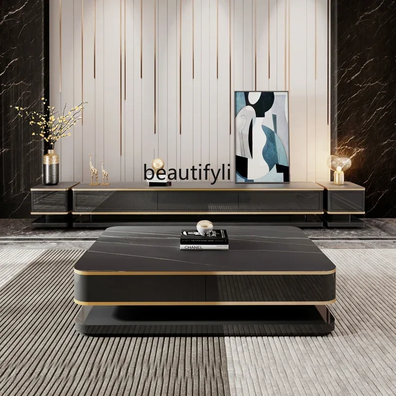 

1184Coffee Table TV Cabinet Combination Modern Stone Plate Living Room Fashion Small Apartment Floor Cabinet