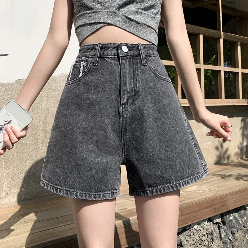 

Women 2024 Summer Fashion Casual High Waist Denim Shorts Female Pocket Wide Leg Jeans Shorts Ladies Loose A-line Shorts H126