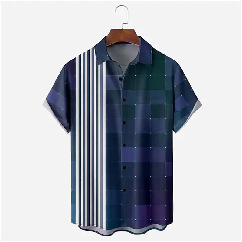 Men's Hawaiian shirt 2023 summer striped 3D printed short-sleeved shirt beach holiday shirt T-shirt oversized men's 5XL