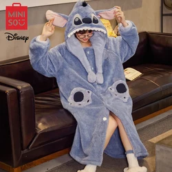 MINISO Disney Stitch Children Hooded Robe Kawaii Angel Kids Shower Robe Cartoon Winter Fashion Sleepwear Cute Warm Homewear